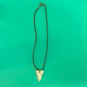 Black necklace with shark tooth; shark tooth